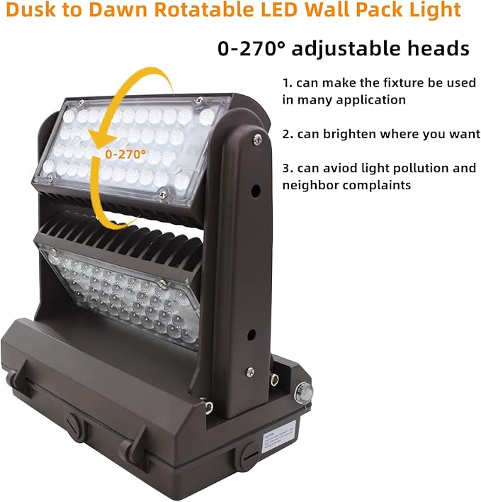 Rotatable LED Wall Pack Light with Dusk to Dawn Photocell, 150W 21000LM 800-1000W HPS/HID Equiv., 5000K Daylight ETL Commercial Outdoor Security Lighting for warehouse, Entrance, Parking, Garage