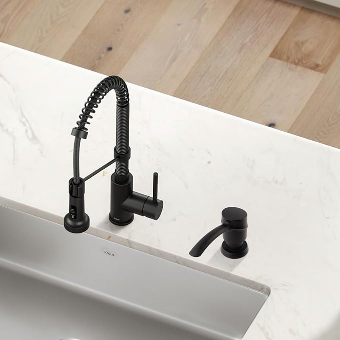 SAMODRA Sink Soap Dispenser Lotion Dispenser for Kitchen Sink, Built in Dispenser Matte Black ABS Pump Head, with 11 OZ Bottle