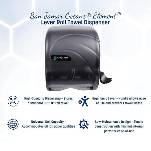 San Jamar Oceans Element Paper Towel Dispenser Fits All Core Sizes with Lever for Bathroom, Kitchens, and Restaurants, Plastic, 8.5 x 12.5 x 12.75 Inches, Black Pearl