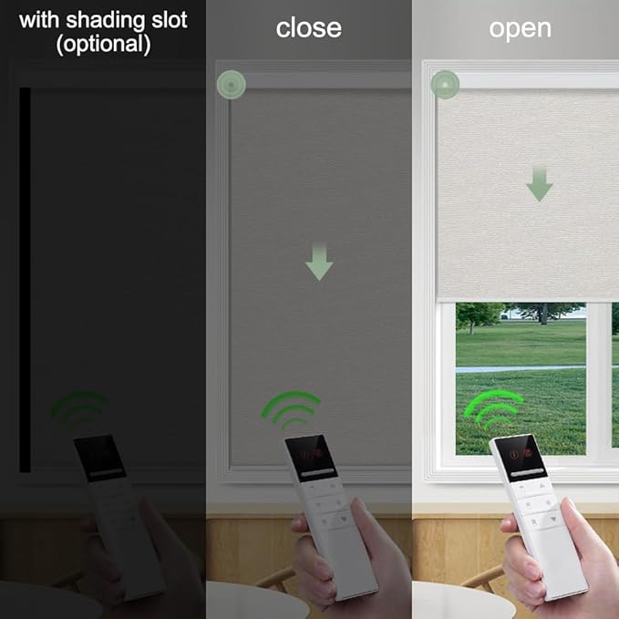 Zshine Motorized Blackout Window Blinds Customize Width (23-95 Inches) Remote Control Wireless and Rechargeable Roller Shades Blinds for Windows, Home, Office, Hotel, Club, Restaurant(82141F)