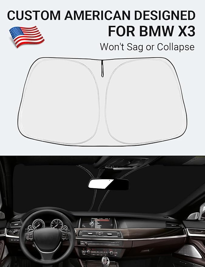 Proadsy 2025 Upgrade Windshield Sun Shade Custom Fit 2017-2011 BMW X3 4-Layer Foldable Front Sunshade Protector Sun Visor Blocks UV Rays Keep Car Cooler