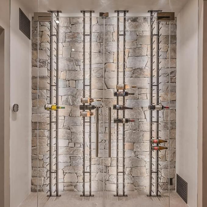 Ultra Wine Racks Floor-to-Ceiling Mount Display (1 Side, Double Deep, Black, Holds 42 Wine Bottles) - Modern Metal Wine Storage for Wine Cellars, Home Bars, Kitchens, and Dining Rooms