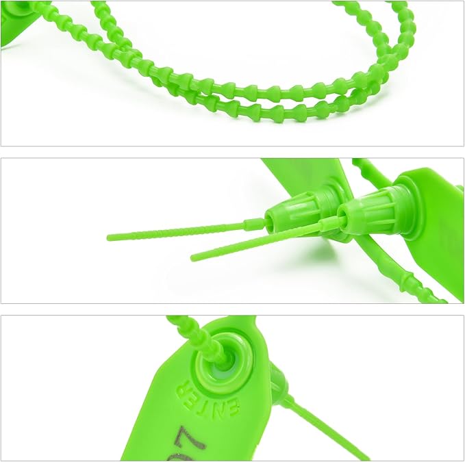 50pcs Plastic Security Tamper Seals Shipping Tags Disposable Signage Numbered Pull Tight Padlock Safety Self-Locking Seal Ties Tag, Green