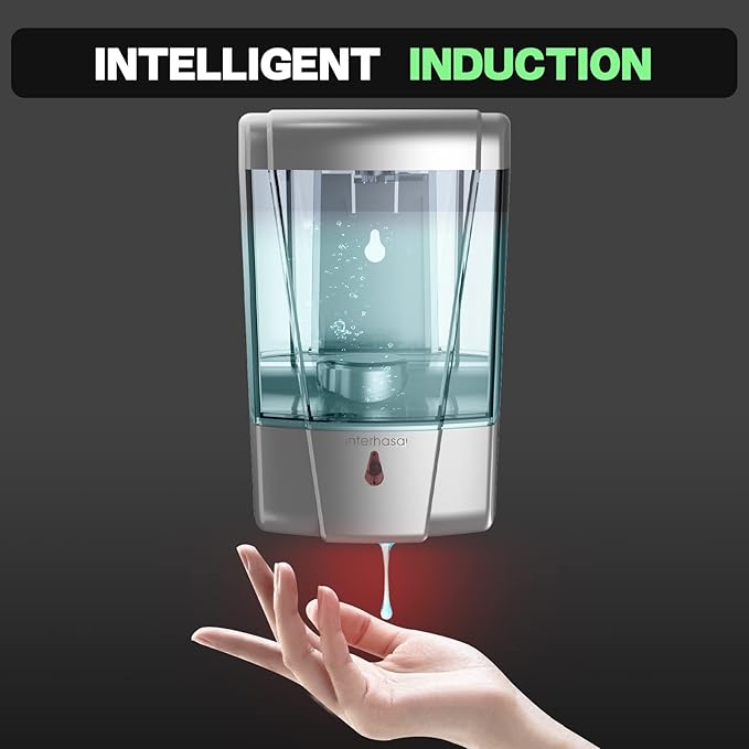 interhasa! Soap Dispenser, Touchless Hand Sanitizer Dispenser Wall Mount 600ml Automatic Kitchen Soap Dispenser for Commercial Home, Office (Silver)