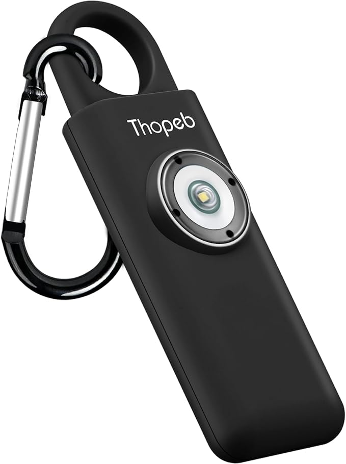 Thopeb® Personal Safety Alarm for Women – 130dB Loud Emergency Siren & SOS Strobe LED Light – Self Defense Keychain, College Dorm Room Essentials for Girls (Charcoal Black)