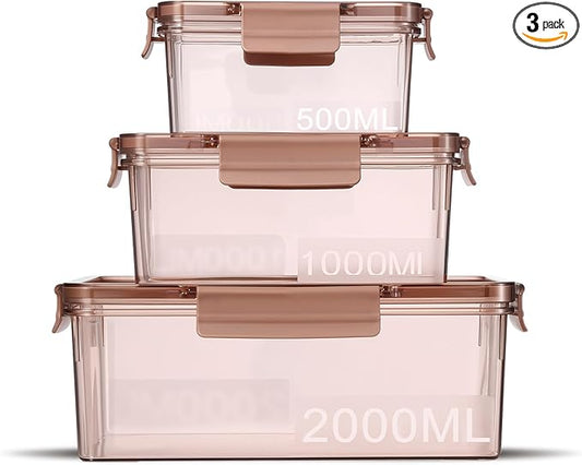 Eclirgan Freezer Storage Containers,Reusable Food Containers Set with BPA Free/Airtight,Clear Food Storage Set with Lock/Lids for Salad/Fruit(0.5/1/2 QT)