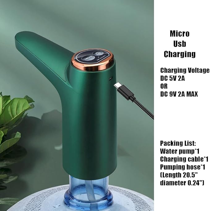 GOLDEN DEER, Water Dispenser, Electric Water Pump for 5 Gallon Bottle，Automatic Drinking Water Pump，3、5 Gallon Universal Pump, USB Charging, GDeer6, Green