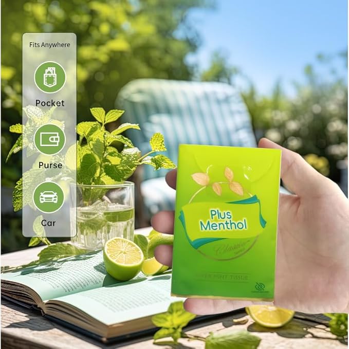 Menthol Lotion Pocket Tissues, Travel Size 4-Ply Thick & Soft, 2 Pack (20 Tissues Total)
