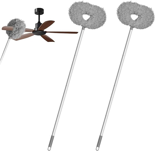 Storystore Ceiling Fan Cleaner Duster with Extension Pole, Adjustable from 13 to 49.7 Inches, Removable Fan Blade Cleaner(Grey-2 Pack)
