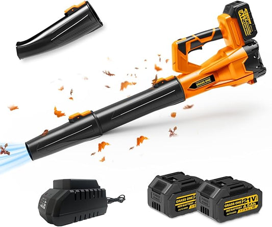 Cordless Leaf Blower, 450CFM/125MPH Six-Speed Adjustment, 2 * 4.5Ah 21V Batteries, High Power Copper Wire Motor with 3 Tube, Lightweight Handheld Blower for Lawn Care, Patio, Blowing Leaves