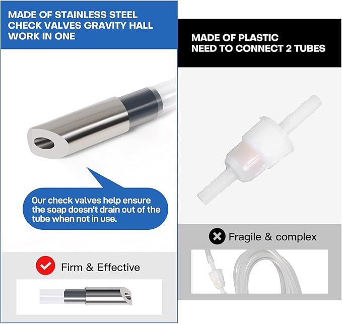Sink Soap Dispenser Extension Tube Kit with 47" Tube Hose and Check Valve Under Counter Soap Dispenser Tube with Upgraded Metal Check Valve for Kitchen Sink