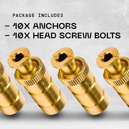 Pool Cover Anchors Concrete and Pavers Deck 10 Pack - Universal Size Fits 3/4" Hole - Best for Pool Safety Cover Installation - Durable Brass Pool Cover Anchors and Head Screw Bolts (10)