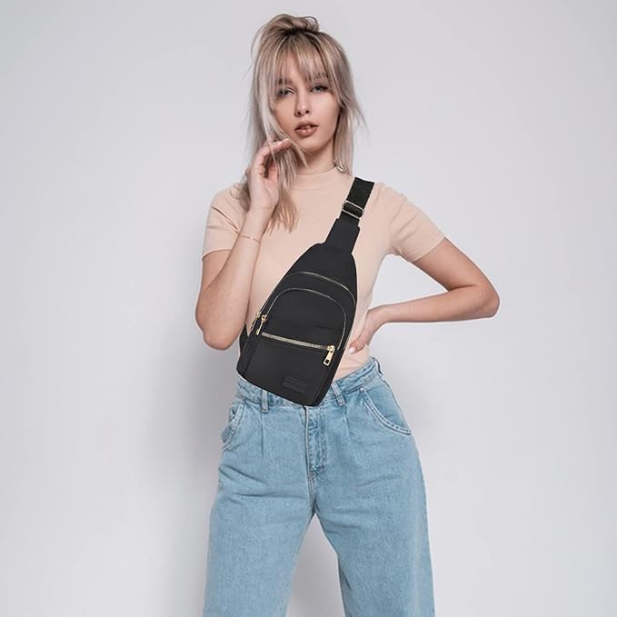 Small Crossbody Sling Backpack Sling Bag for Women, Chest Bag Daypack Fanny Pack Cross Body Bag for Outdoors Hiking Traveling - Gold Zipper