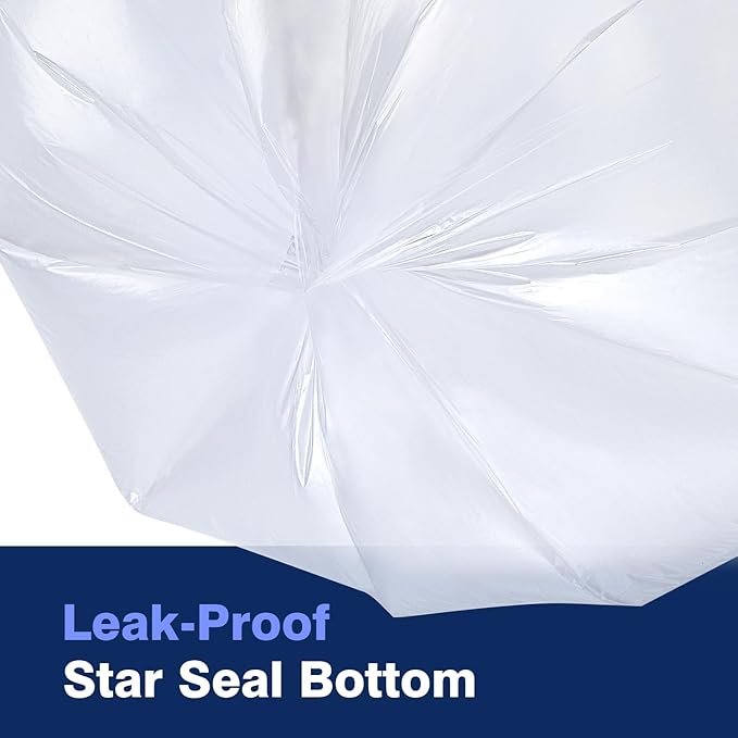Clear Trash Can Liners, 10-15 Gallon, 24'' x 33'', Wholesale 1000 Count, High Density Garbage Bags for Bathroom, Office, Commercial and Industrial Use