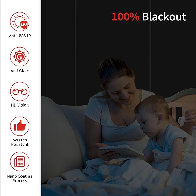 NIDOJP Blackout Window Film with Tool Kits Privacy Window Film Total Blackout Cover, 100% Light Blocking Window Tint Static Cling Sun Blocking Heat Control, Anti UV Scratch Resistant for Home Office