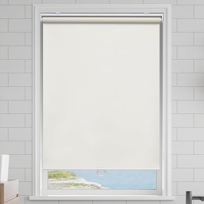 AOSKY Cordless Roller Shades Blackout Blinds for Windows Room Darkening Rolled Up Shades with Spring System, UV Protection Window Shades Door Blinds for Home and Office (55" W x 72" H, Ivory White)