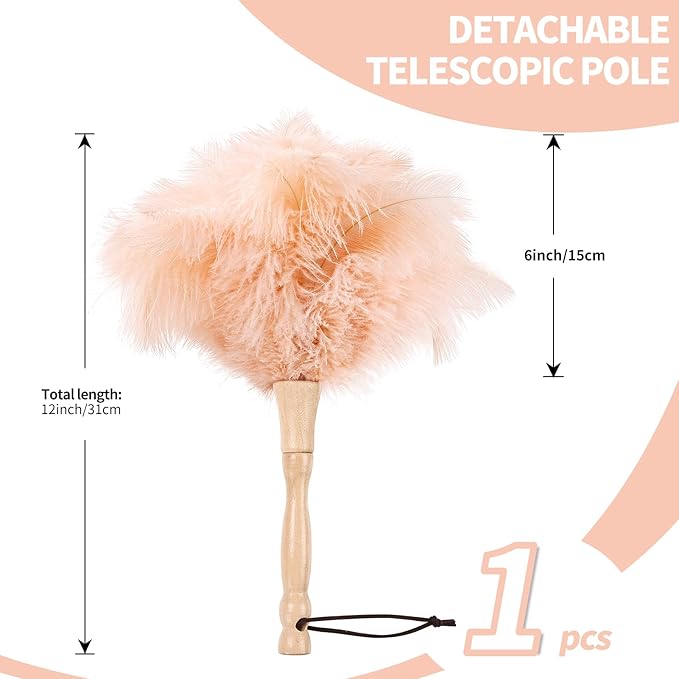 Ostrich Feather Duster 12 Inch Handheld Duster Supplies, Wooden Handle Feather Duster for Cleaning Keyboard Home Car Office (Champagne)