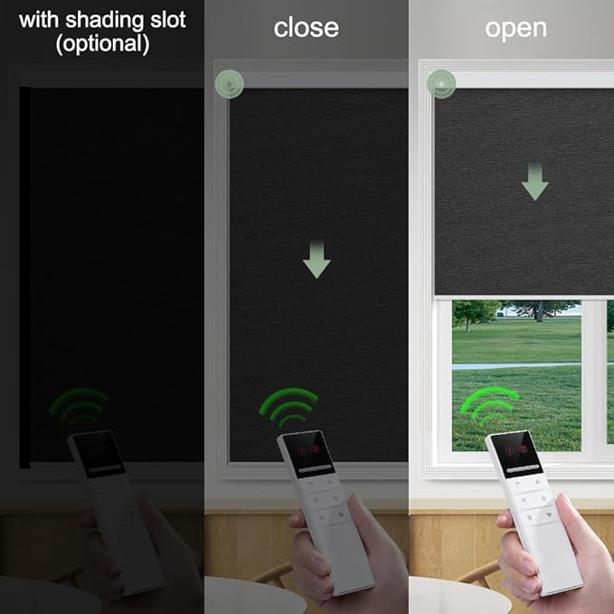 Zshine Motorized Blackout Window Blinds Customize Width (23-95 Inches) Remote Control Wireless and Rechargeable Roller Shades Blinds for Windows, Home, Office, Hotel, Club, Restaurant(82141H)