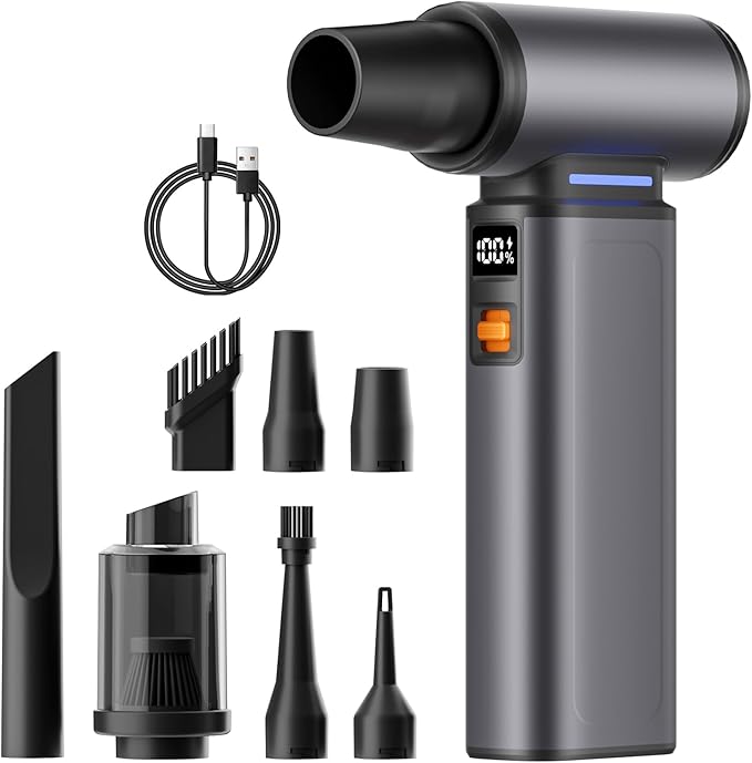 WINGDA Compressed Air Duster Rechargeable Electric Air Duster Portable,100 Gear Stepless Turbo Fan,Car Vacuum Portable Cordless,Air Blower for Electronics Christmas Gift,Keyboard Cleaning,and Outdoor