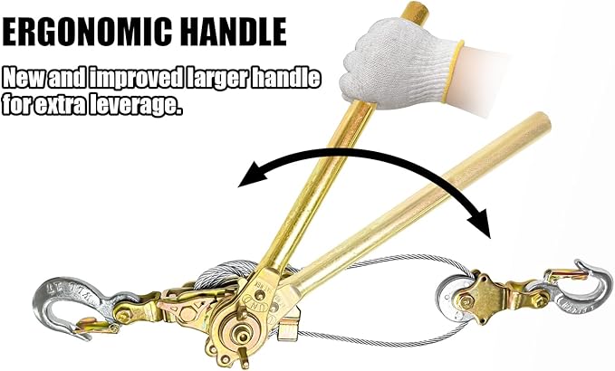 YATOINTOCome Along Winch 1-Ton Heavy Duty with 6.56ft Steel Cable & 2 Hooks - Dual Gear Power Puller Tool for Automotive Hoisting and Construction Lifting