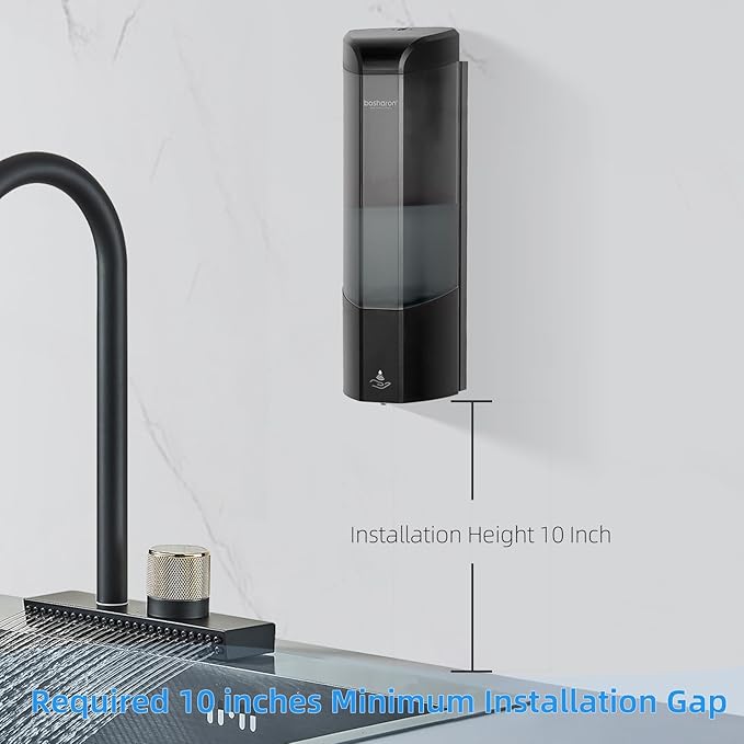 Automatic Soap Dispenser, Wall Mounted Liquid Soap Dispenser 24.6oz/700ml with Infrared Sensor, Touchless Battery Operated Hand Soap Dispenser with 3 Adjustable Soap Levels for Bathroom (Black)