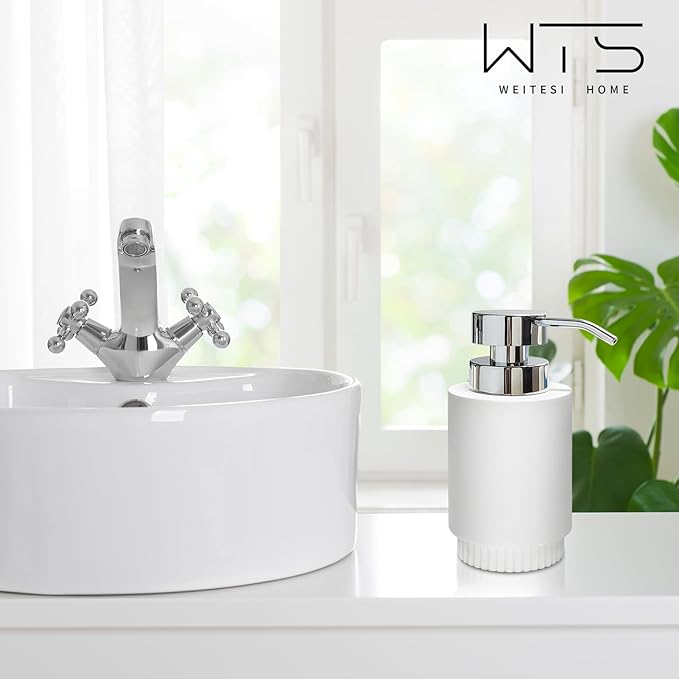 Resin Soap Dispenser for Bathroom, Hand Lotion Liquid Dispenser Easy-to-Press with Reusable Plastic Pump for Shampoo Bathroom Kitchen Countertop Rust-Proof 10 oz White