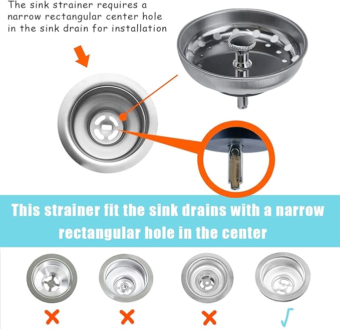 3 Pieces Kitchen Sink Stopper Strainer, 3 in 1 Kitchen Sink Basket Strainer, Universal Anti-Clogging Stainless Steel Sink Disposal Stopper, Perforated Basket Drain Filter Sieve