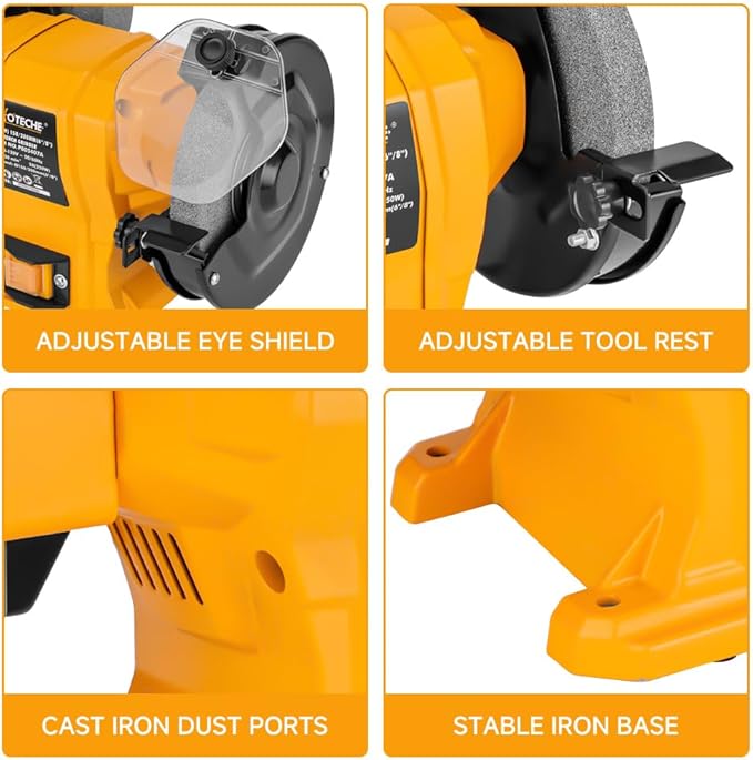Hoteche 6-Inch/8-Inch Dual-Size Bench Grinder - 2.1-Amp Heavy Duty Dry/Wet Sharpening System for Metal, Wood, Tools, Knives, Chisels & DIY Projects