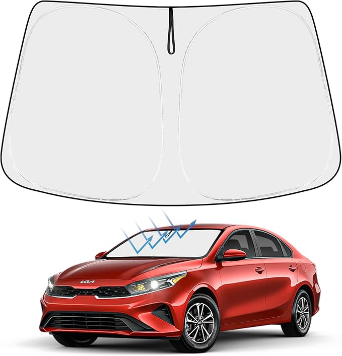 Proadsy 2025 Upgrade Windshield Sun Shade Custom Fit Kia Forte 2019-2024 2025 4-Layer Foldable Front Sunshade Protector Sun Visor Blocks UV Rays Keep Car Cooler Accessories