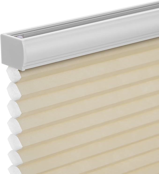 Changshade Custom Cordless Cellular Shades, Light Filtering Honeycomb Shades for Windows, Pull Down Pleated Blinds, Easy to Install for Indoor Windows and French Doors, Beige