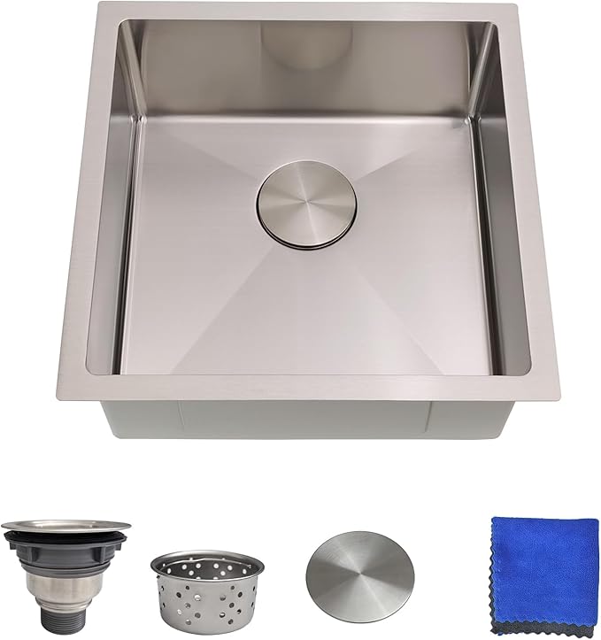 18 Inch Undermount Bar Sink – Delironexu 18 Gauge Stainless Steel Bar Sink, 18x18x8 Small Kitchen sink with Brushed Finish, Wet bar sinks Undermount for RV, Outdoor, and Prep Use