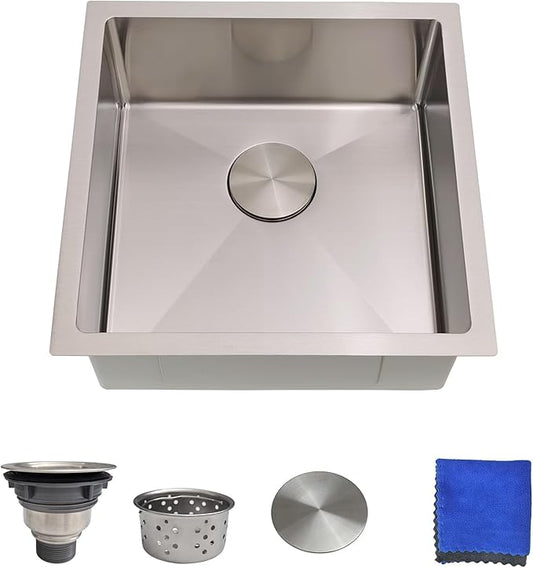 18 Inch Undermount Bar Sink – Delironexu 18 Gauge Stainless Steel Bar Sink, 18x18x8 Small Kitchen sink with Brushed Finish, Wet bar sinks Undermount for RV, Outdoor, and Prep Use