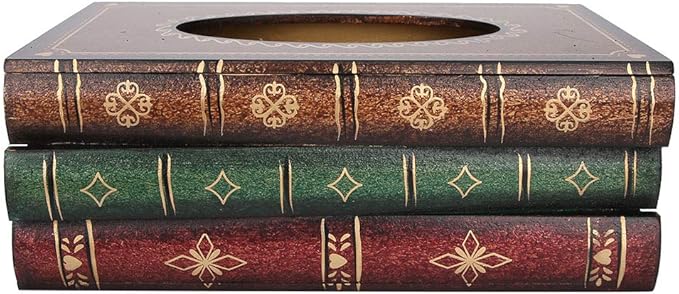 Book Shaped Tissue Box, Wooden Tissue Box with Hand Painted Antique, Large Capacity Napkin Holder for Home Car Decor, Storage Box for Small Items