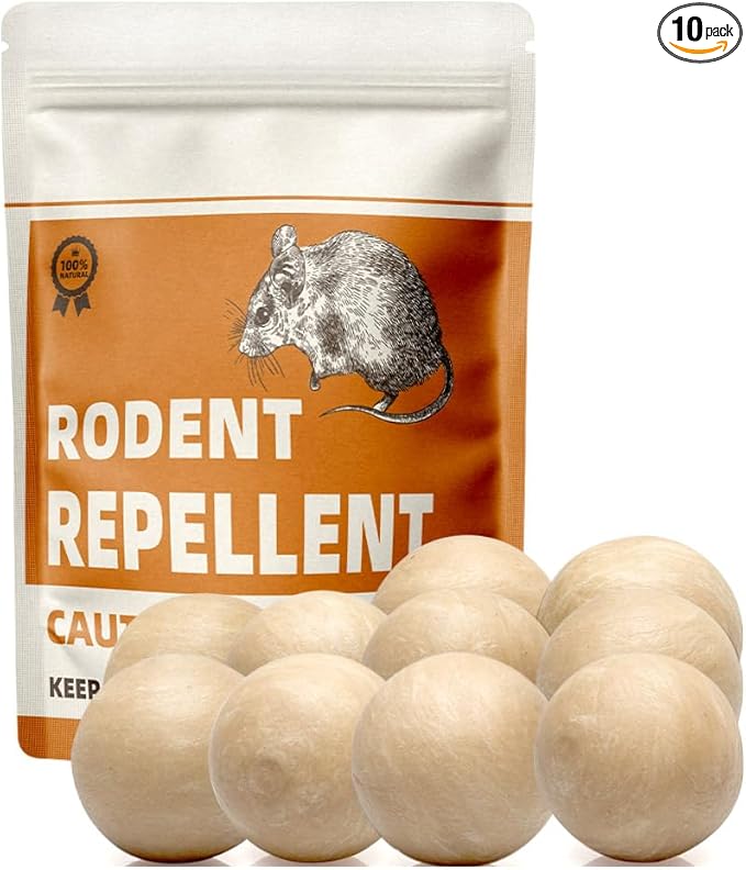 Rodent Repellent with Peppermint Oil, Mouse Repellent, Mice Repellent Balls for Indoor Outdoor, Rodents Repellent for House, Rat Deterrent Outdoor, Moth Balls for Outdoor Use - 10 Pack