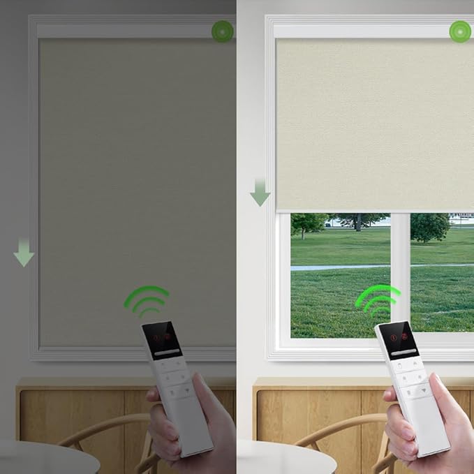 ZSHINE Motorized Blackout Window Blinds Customize Width (23-95 Inches) Remote Control Wireless and Rechargeable Roller Shades Blinds for Windows, Home, Office, Hotel, Club, Restaurant(82010J)