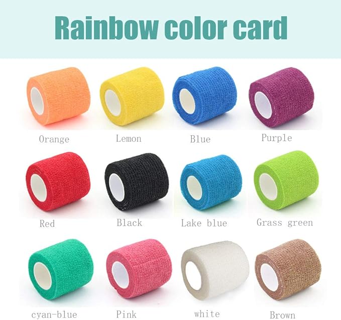 (12-Pack) 2” x 5 Yards | Self Adhesive Bandage Wrap, Kuvvfe Athletic Elastic Cohesive Bandage for Sports Injury,Strain,Knee & Wrist,Ankle Sprains & Swelling First Aid