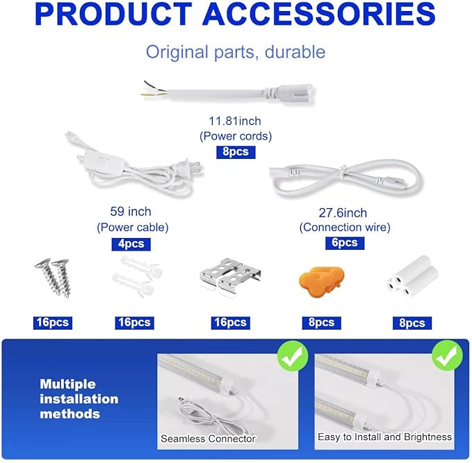Led Shop Lights,4FT LED Light 50W 6500K 7000LM Led Daylight,Garage Light Linkable Clear Cover Integrated V-Shape for Garage Warehouse Workbench Workshop(8-Pack)