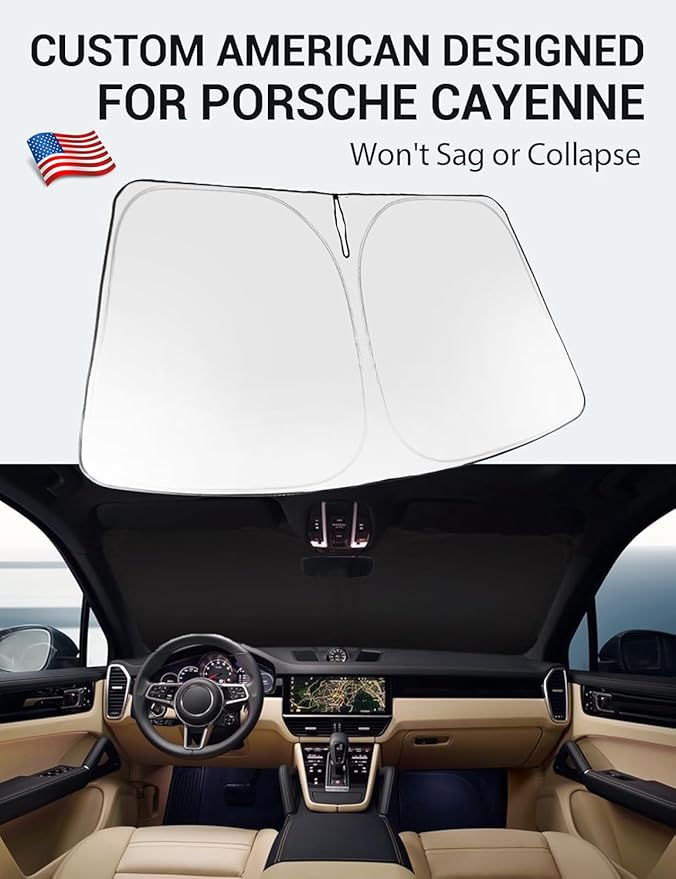 Proadsy 2025 Upgrade Windshield Sun Shade Custom Fit 2019–2023 2024 2025 Porsche Cayenne Foldable Front Sunshade Protector Sun Visor Blocks UV Rays Keep Car Cooler
