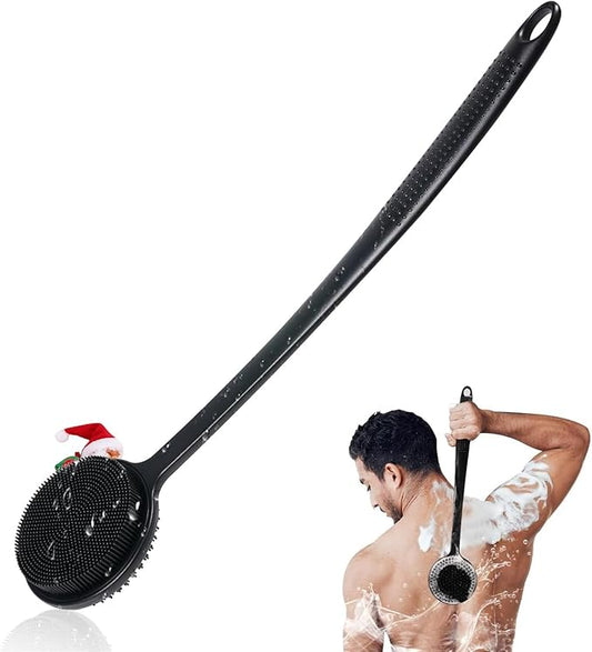 Silicone Back Scrubber for Shower, 17in Lengthen Long Handle Body Brush, Double Sided Shower Brush for Shower Exfoliating and Massage Can Produce Rich Foam, Long Handle Back Scrubber for Men