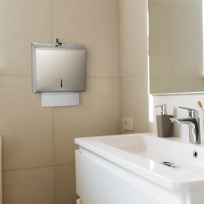 LemonRoad 2 Pcs Paper Towel Dispenser Wall Mount Commercial Stainless Steel Paper Towel Holder 310 C Fold Multifold Hand Tissue Holder, Large Capacity and Lock Design