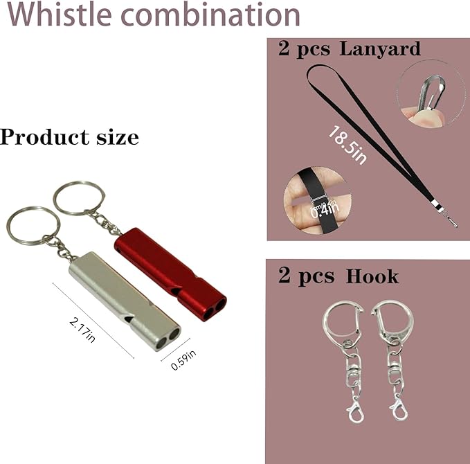 Emergency Whistle, 2Pack Safety and Rescue Whistle, with Lanyard Keychain, high pitched Dual Tube, Suitable for Outdoor Hiking, Camping, Rowing, Hunting, and Children's Rescue Signals