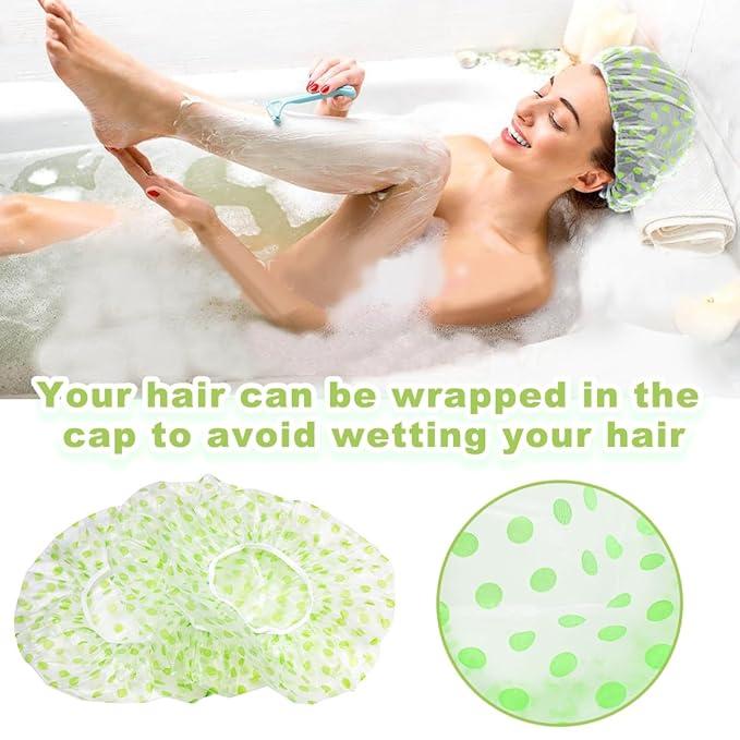 18Pcs Plastic Shower Caps for Women Waterproof Bath Caps Bathing Hair Cap Reusable Shower Caps for Shower,Spa,Salon,Housework,Girls,Home,Travel (Green)