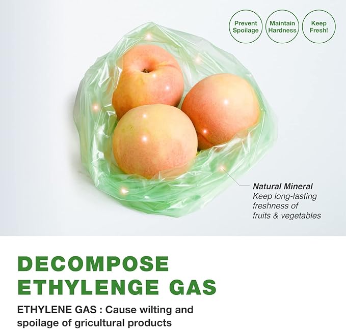 Green Food Storage Bags - M+L Size, 200 Bags, Keep Fresh Produce, Fruits, Vegetables, Flowers, BPA FREE, HDPE, Eco-Friendly