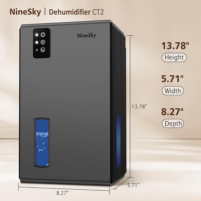 NineSky Dehumidifiers for Home, 95 OZ Water Tank, (1000 sq.ft) Dehumidifiers for Bathroom Bedroom Basement with Auto Shut Off,7 Colors LED Light(Gray)