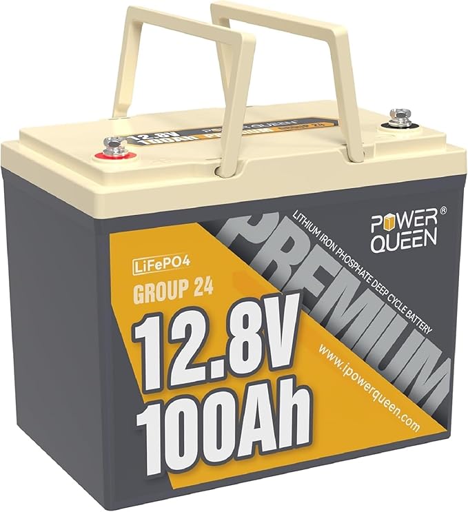 Power Queen 12V 100Ah Group 24 LiFePO4 Battery, 1280Wh Lithium Battery with 100A BMS,Grade A Battery Cell, Perfect for Trailer RV, Trolling Motor, Marine, Solar Power System