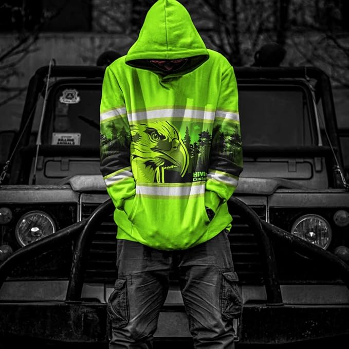 Color US Flag High Visibility Hoodie for Men Women Reflective Tapes Safety Workwear for Worker Runner Patriotic