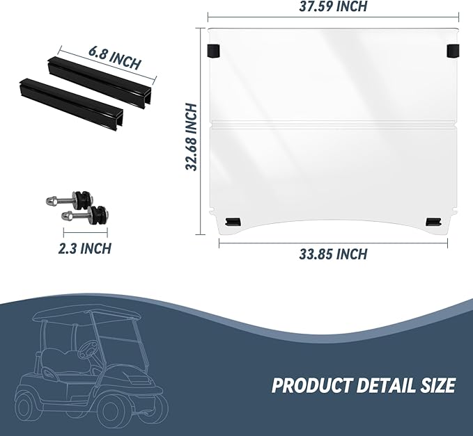 Golf Cart Windshield for EZGO/Club Car DS/Precedent/Yamaha Gas & Electric Models, 5MM Thicken Foldable, Clear Highly Transparent and Impact Resistant Acrylic
