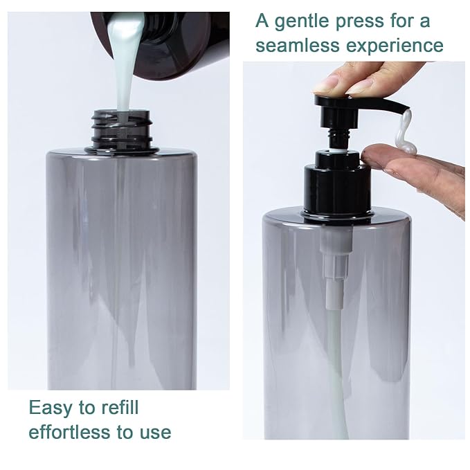 Yebeauty Soap Dispenser, 2 Pack 17oz/500ml Refillable Pump Bottle Dispenser Plastic Empty Shampoo and Conditioner Bottles Clear Black Lotion Container with Travel Lock for Bathroom Decor Upgrade
