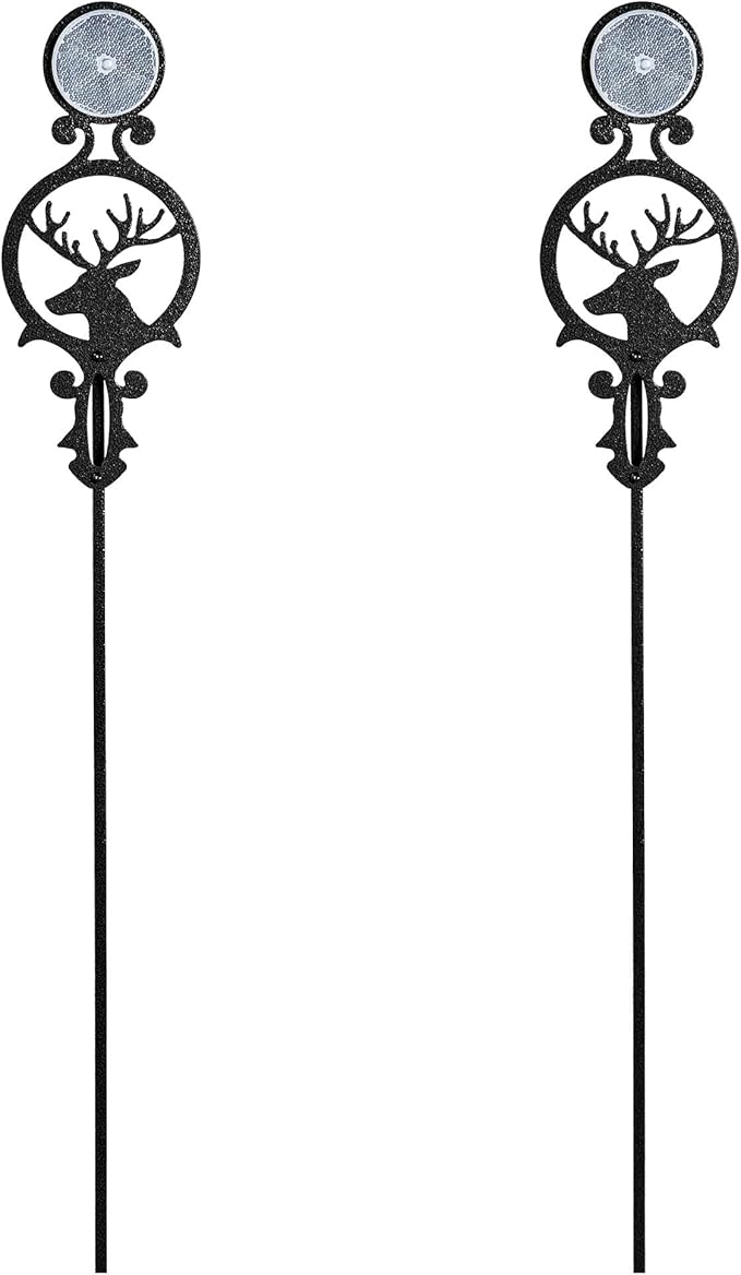 Touch of Class Pathways Reflective Driveway Marker Stake Set of Two for Outdoor Use | Buck Deer Design with Antlers | Personalized Tall Reflector Set of 2 | Black Durable Finish