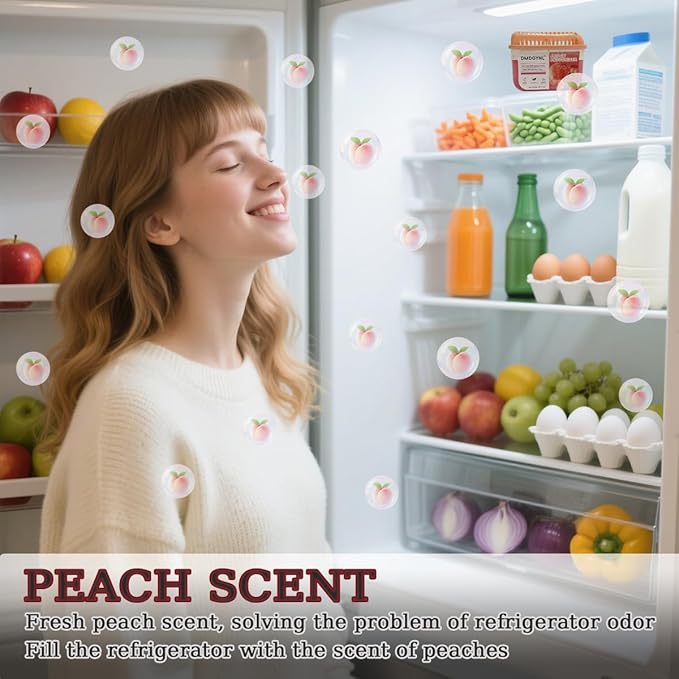 Fridge Freshener Deodorizer, Refrigerator Odor Absorber Lasts for 240-360 Days, Refrigerator Deodorizer More Effective Than Baking Soda, (2 Pcs/Peach Flavor)